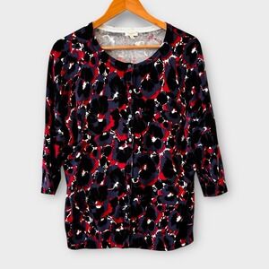 Talbots Womens Watercolor Floral Cardigan Sweater Size X Classic Preppy Career